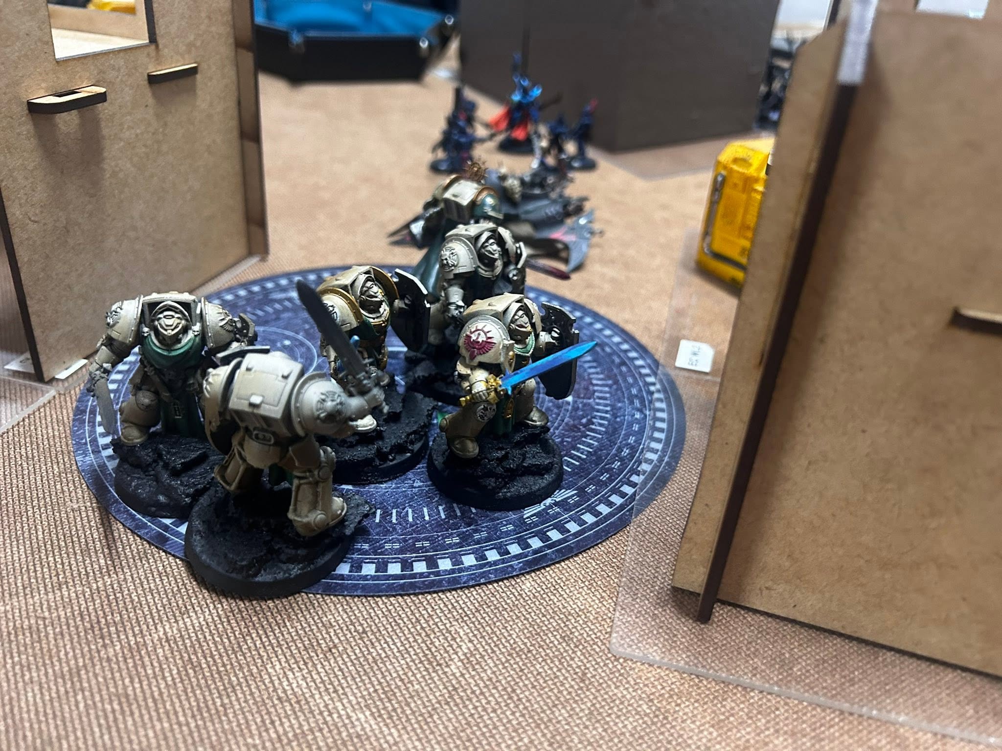 Close-up of a Blood Bowl pitch mid-match